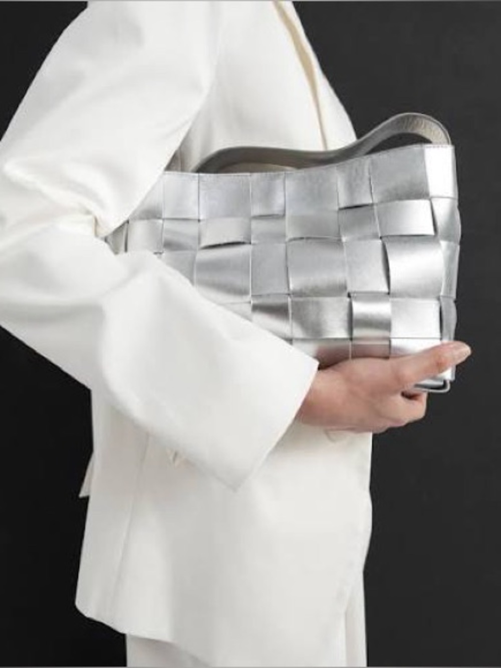 St Agni limited edition woven mini tote in silver